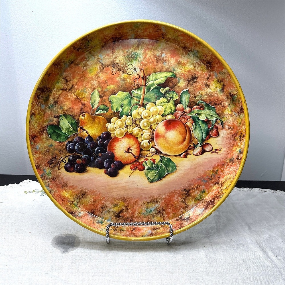 Vintage Daher Decorated Ware Round Tin Tray Harvest Fruit Still Life England